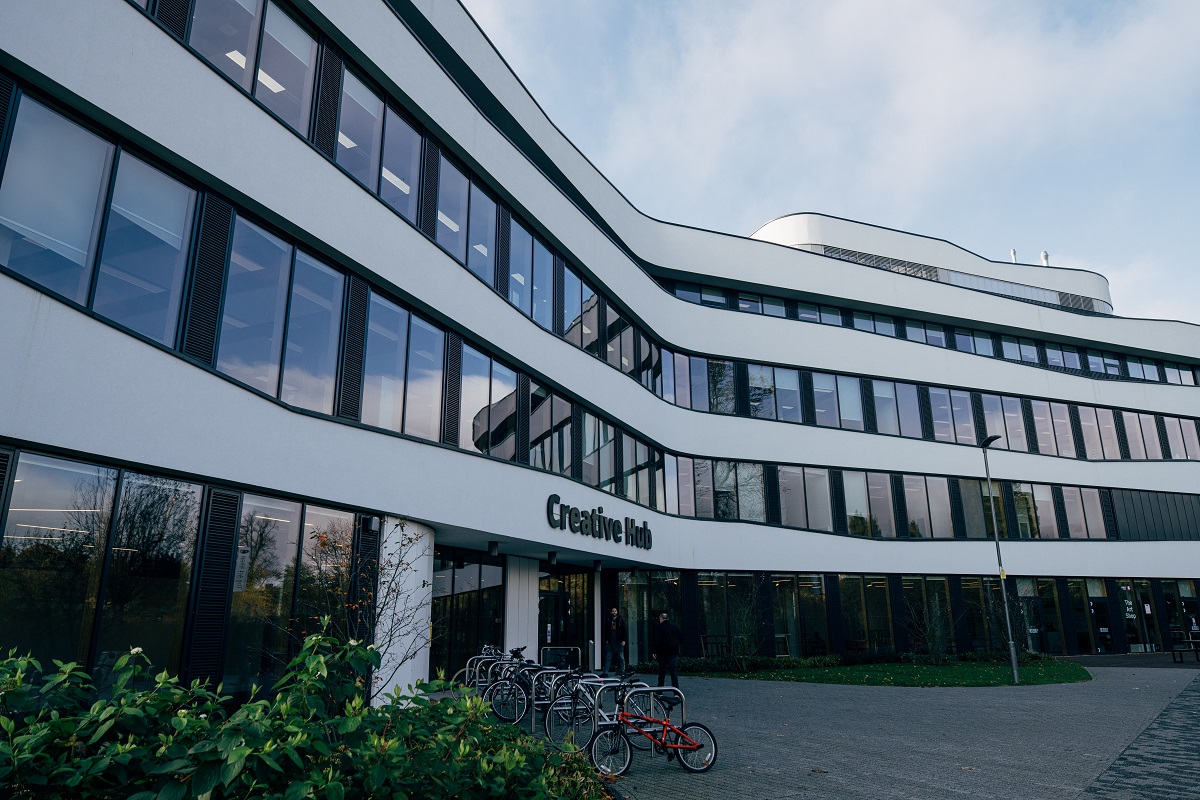 curved exterior of Creative Hub building entrance