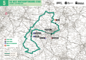 Map showing the route of stage 5 of the 2024 Tour of Britain Mens' Cycle Race.