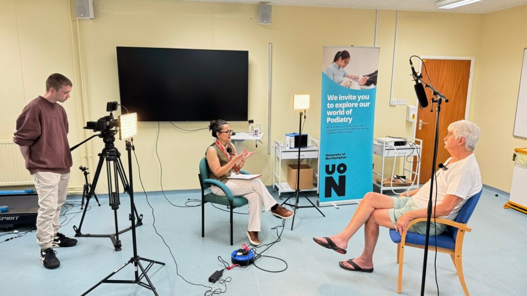 Filming of a Podiatry student interviewing a patient.