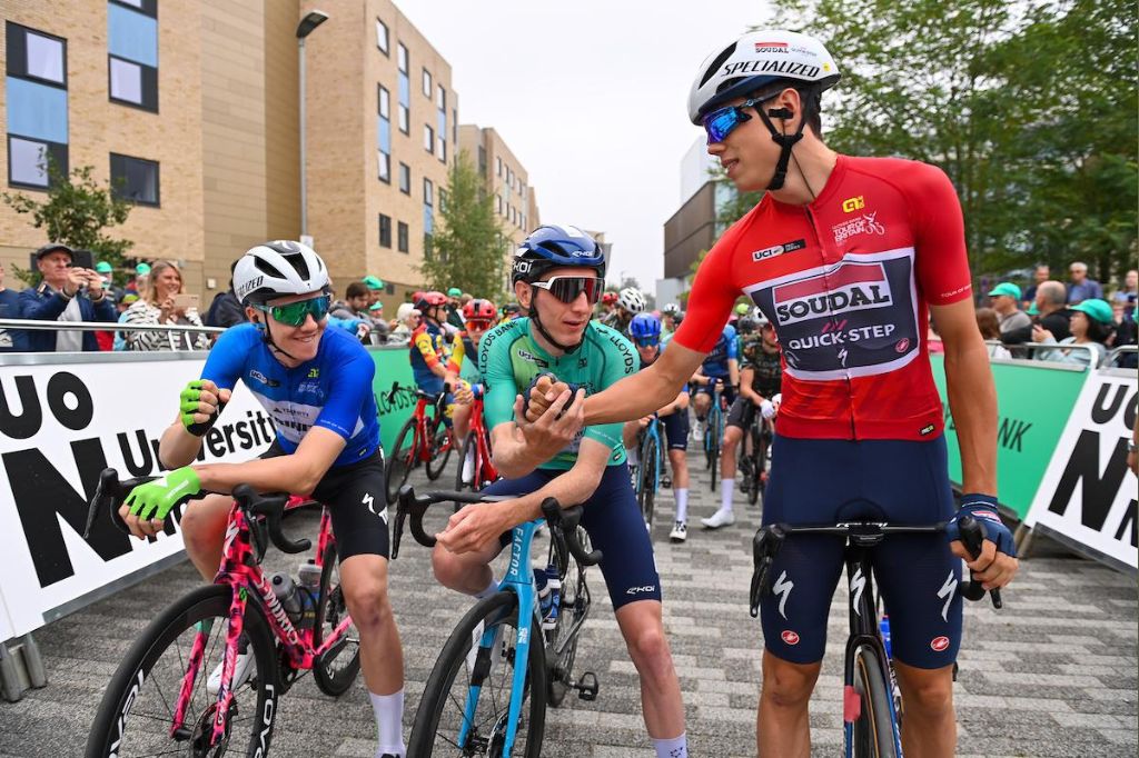 Llods Tour of Britain riders line up at the start line at the University of Northampton