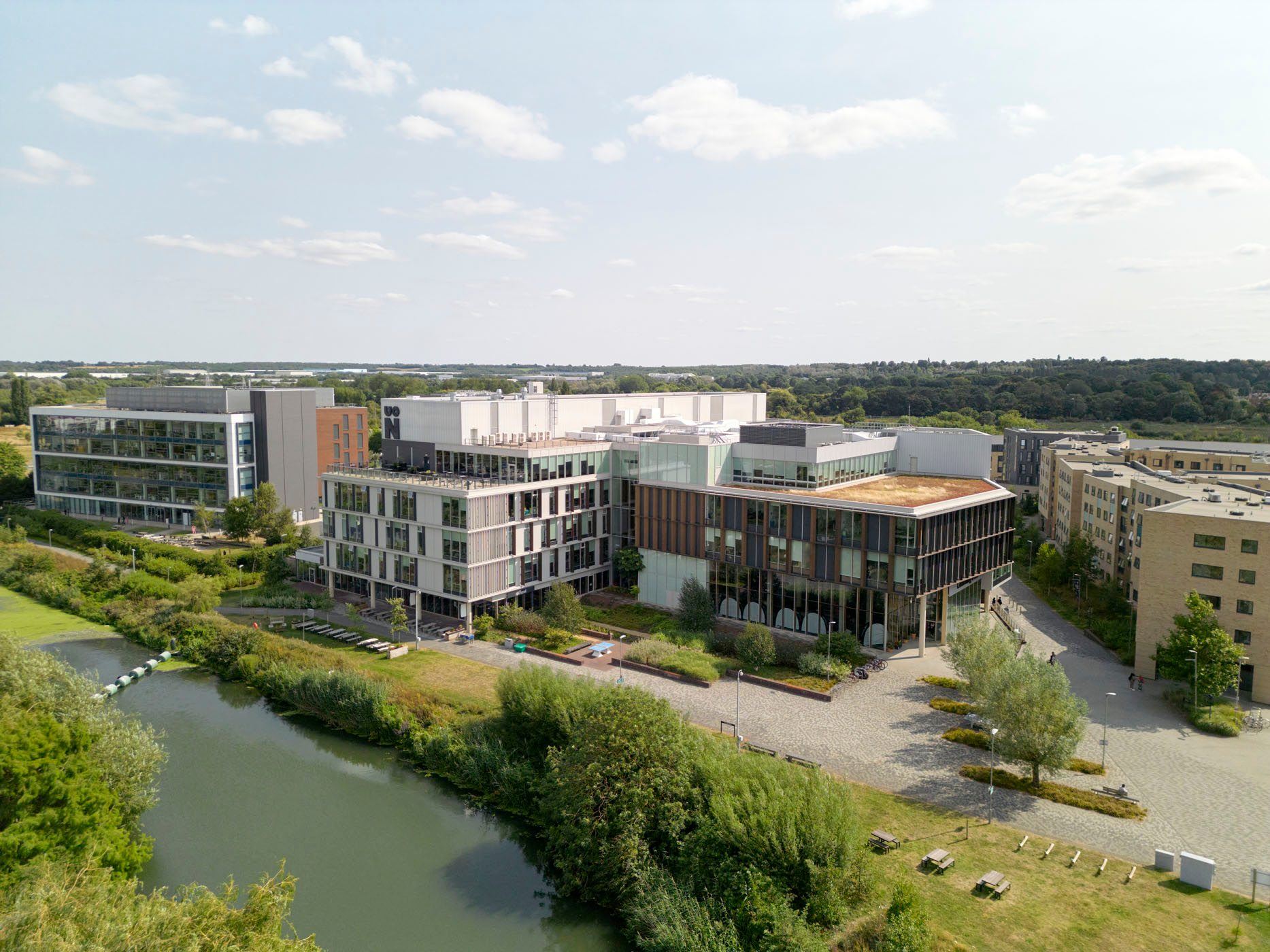 Aerial view of the Learning Hub on Waterside Campus