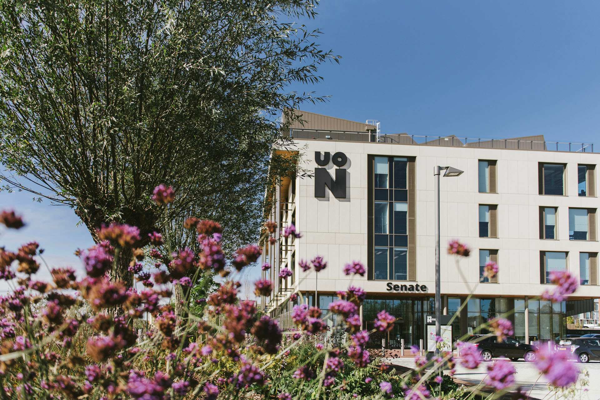 External view of Senate building on Waterside campus.