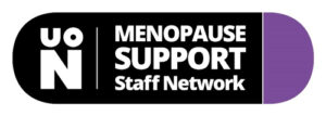 Logo of UON Menopause Support Staff Network with a black and purple design.