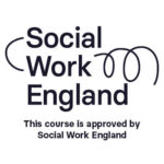 Logo for Social Work England reading: This course is approved by Social Work England.