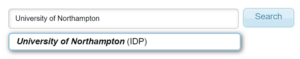 Screenshot of where to search for the University of Northampton on the DMP homepage